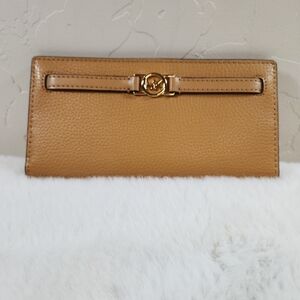 NWT Michael Kors Reed Large Pebbled Leather Snap Wallet | Deer Brown Tan